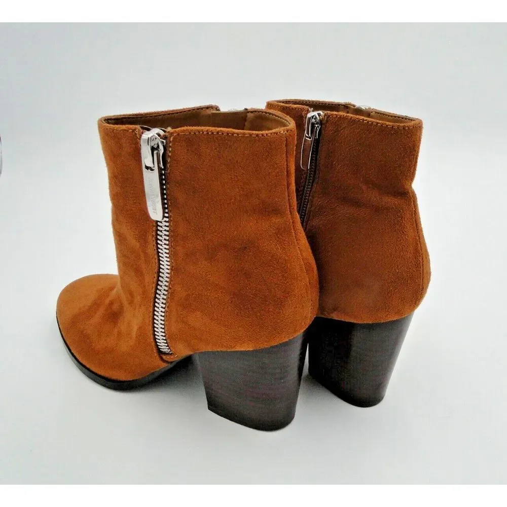 NINE WEST WNNEVA 2 Brown Suede‎ Leather Zip High Heel Ankle Boots Womens Size 7